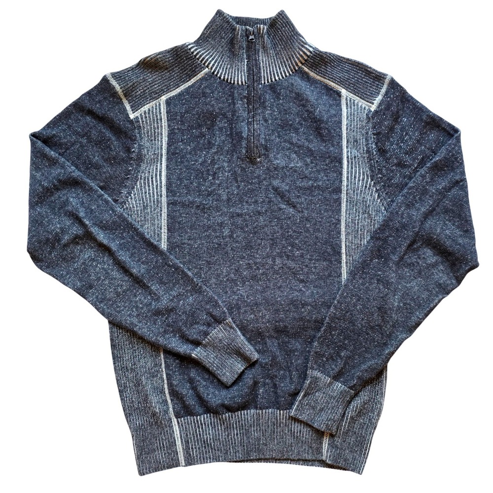 Carbon Mens‎ 100% Cotton Quarter Zip Sweater Charcoal Gray Panel Mock Neck L